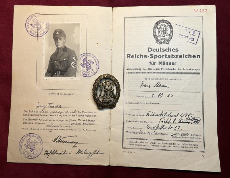 3rd Reich DRA Bronze Sportabzeichen und Leistungsheft