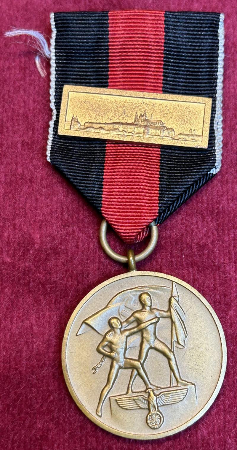 3rd Reich Anschluss Sudetenland Medaille mit Pragerburg spange