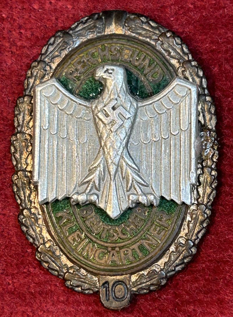 3rd Reich Reichsbund Deutscher Kleingärtner Mitgliedsabzeichen 10. Jahre