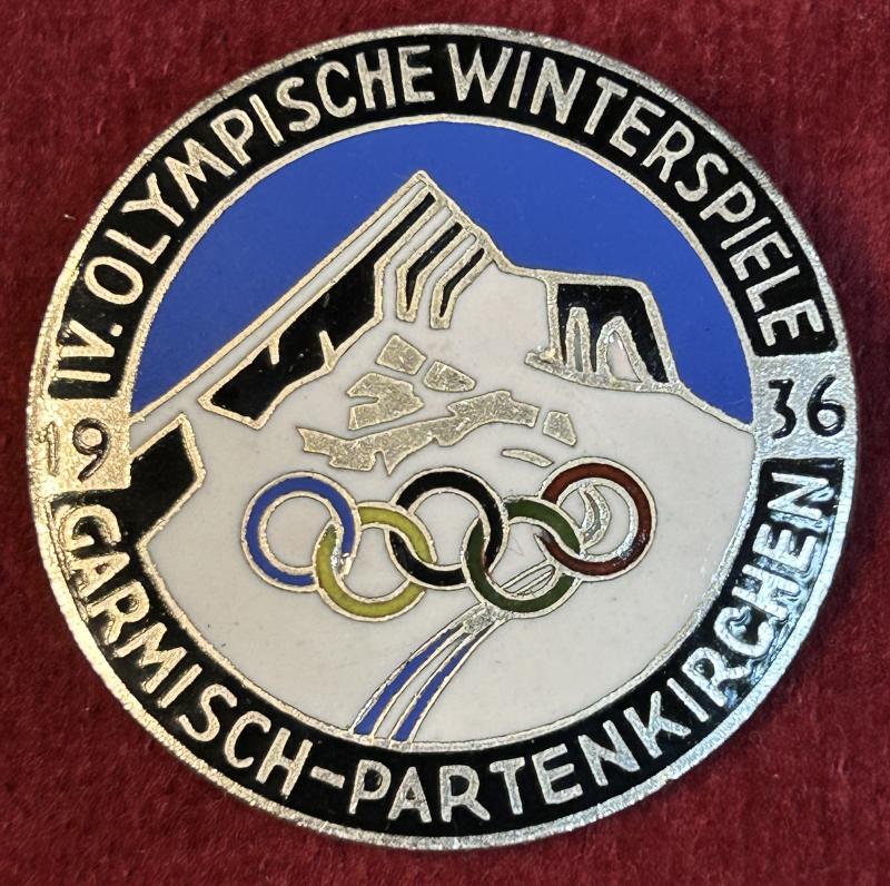 3rd Reich IV. Olympische Winterspiele Eisstockschießen Teilnehmerabzeichen 1936