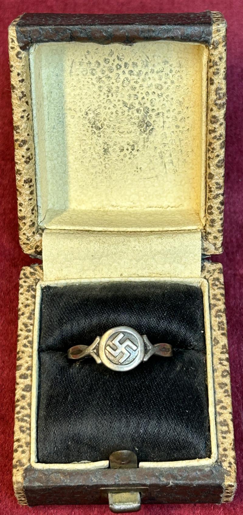 3rd Reich Silbern Patriotscher Hakenkreuz ring 1938 (935) mit Etui