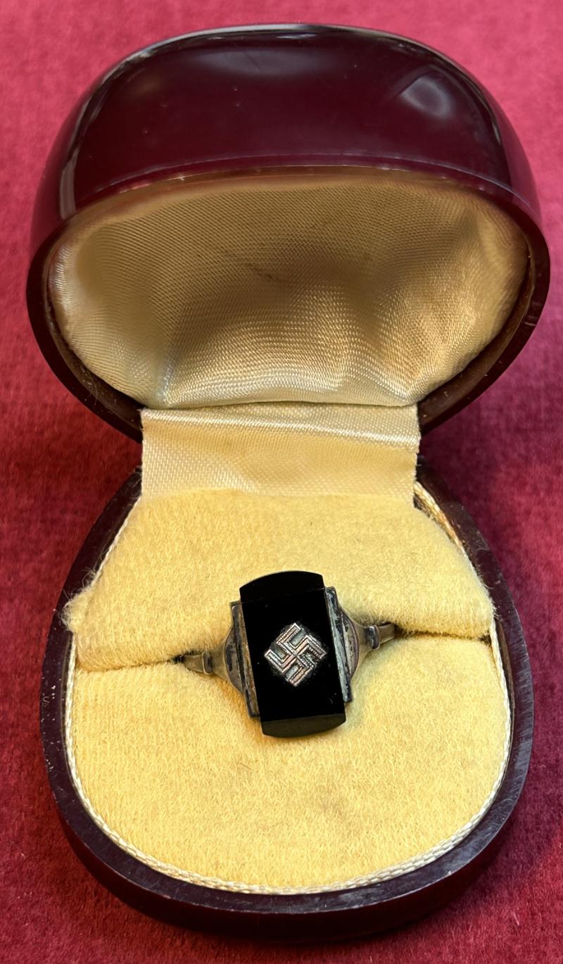 3rd Reich Silbern Patriotscher Hakenkreuz ring (925) mit Etui