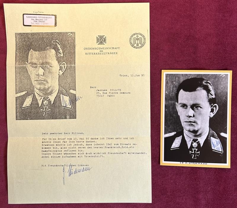 3rd Reich Luftwaffe RKT Gerhard Stüdemann (Nachkrieg) Unterschrift und Foto