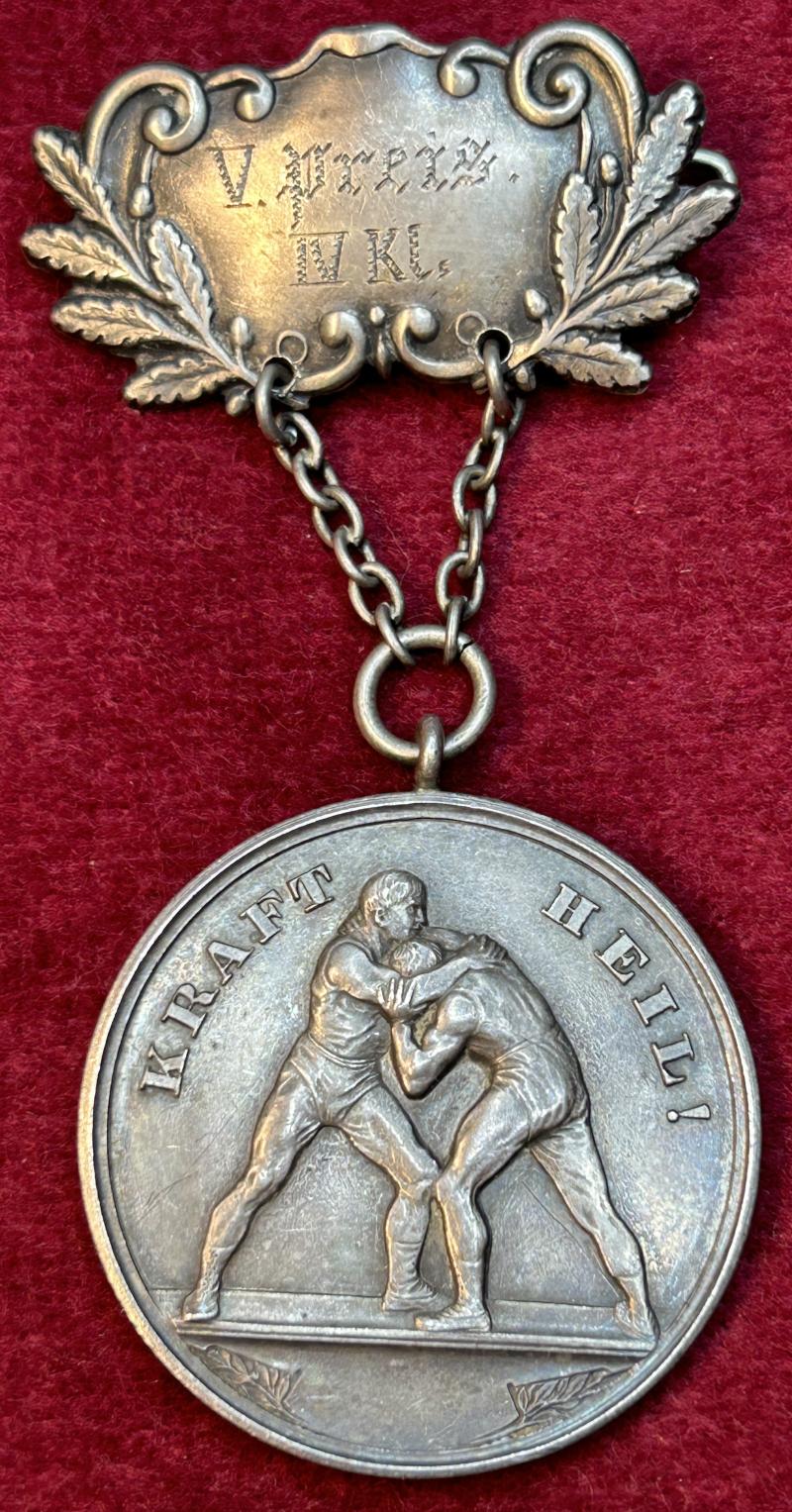 Kaiserreich Kraft Heil! Wrestling Kampf 1910 Silbern Medaille